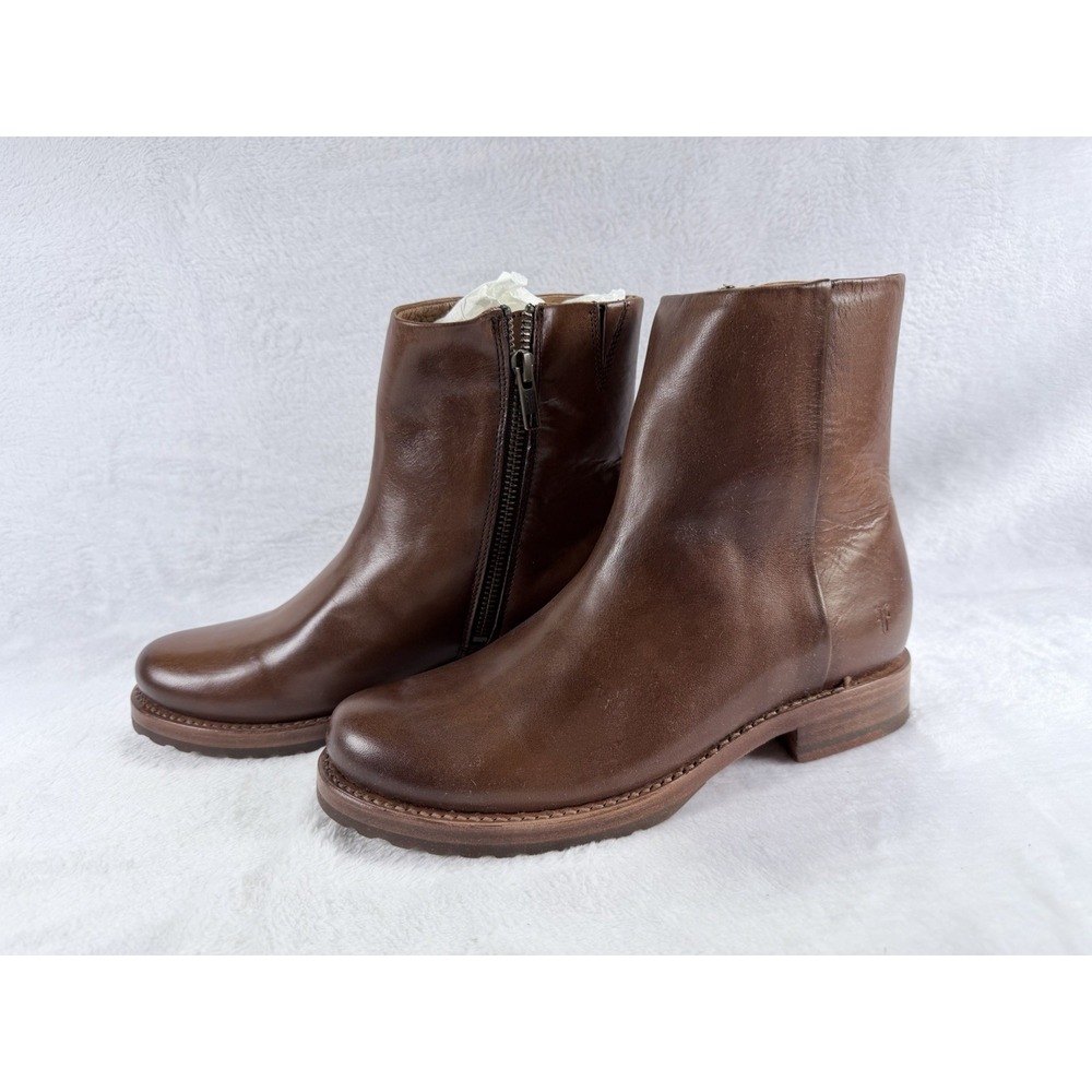 Frye Veronica Inside Zip Caramel Brown Leather Ankle Boots 3471908-CAR Women 6M